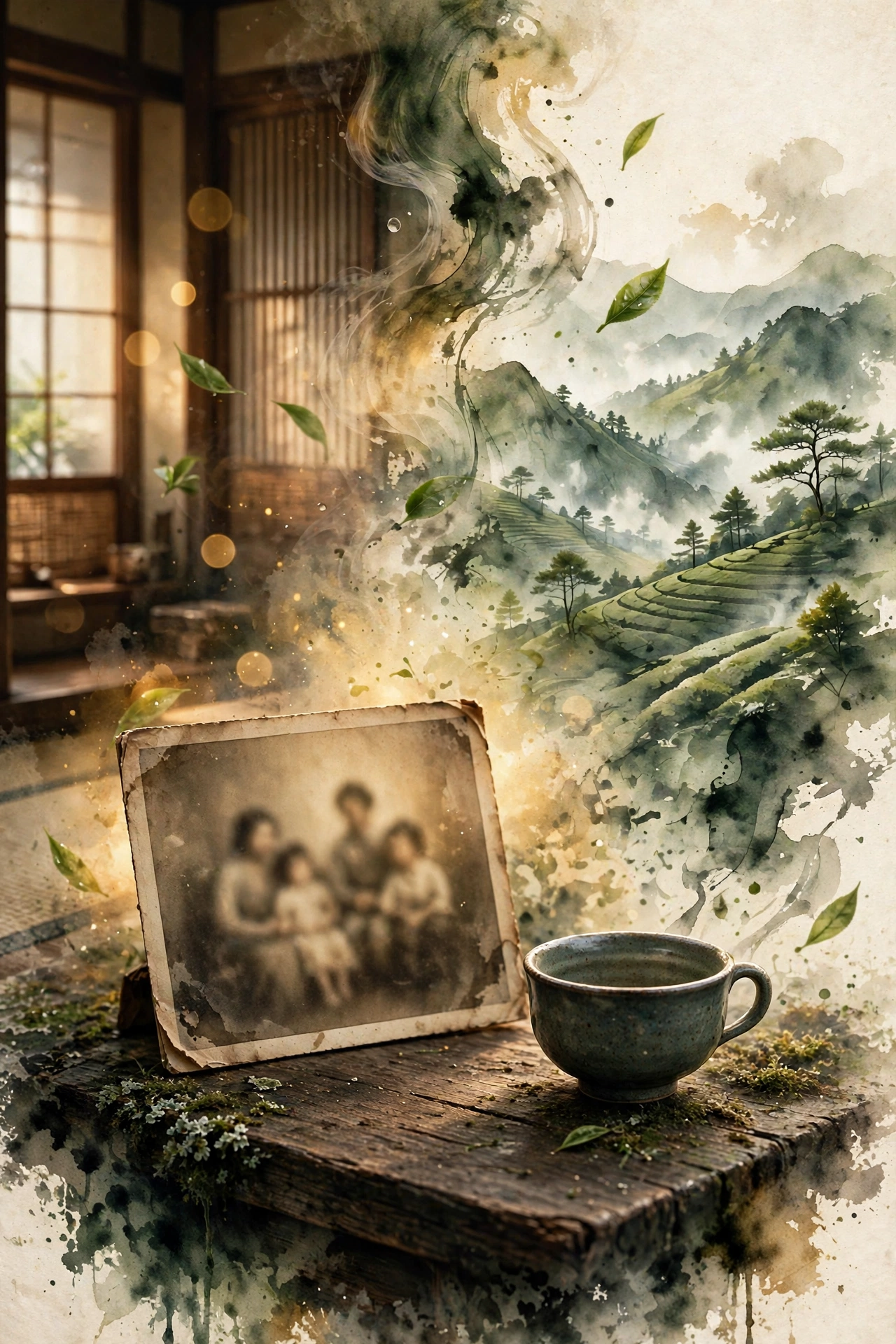 Family photograph on a custom wooden table
